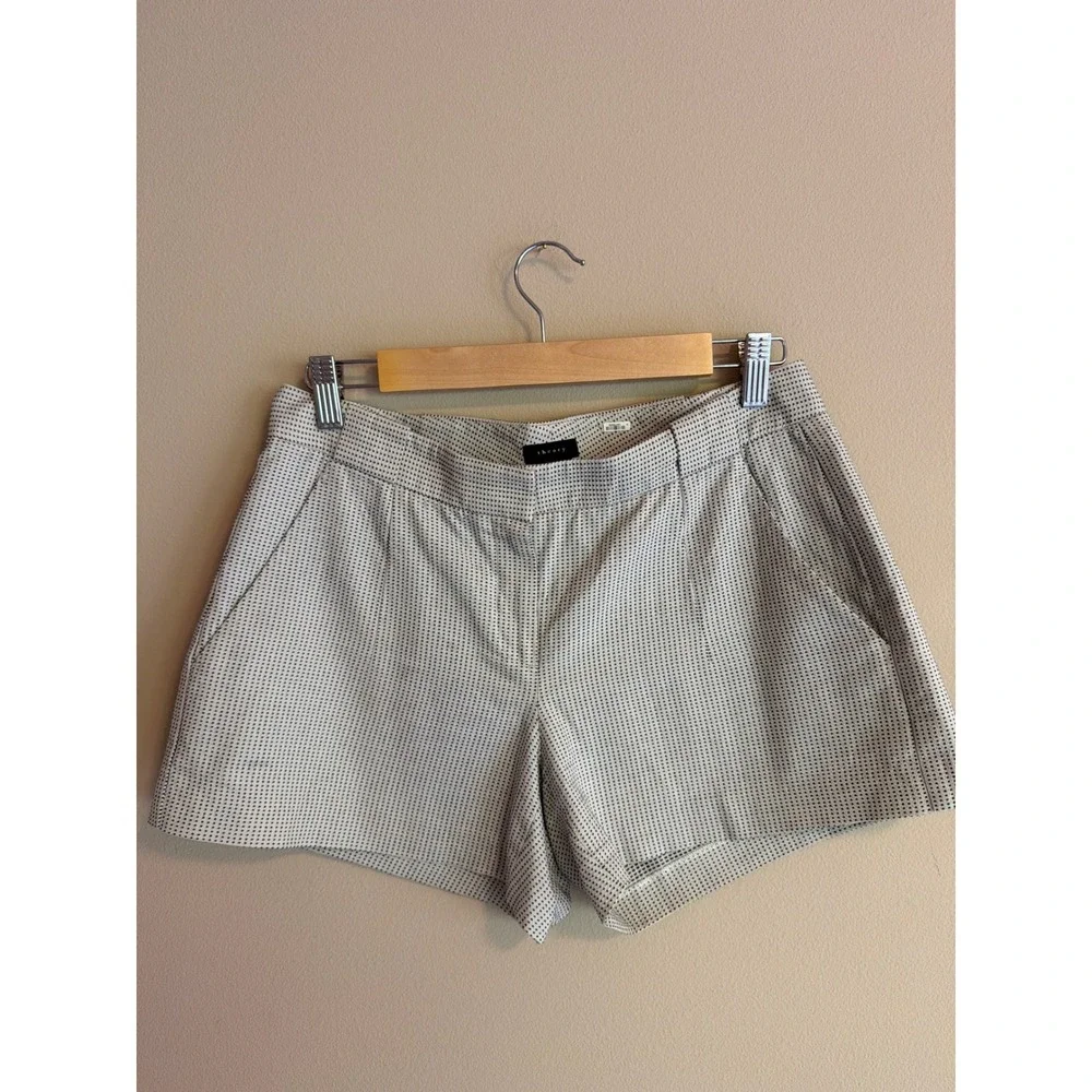 Theory Womens Micro Dot Tailored Shorts Cream‎ Black Size 4 Pockets Summer